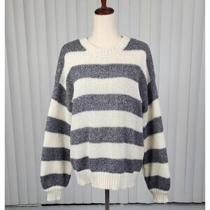 Z Supply Anders Stripe Oversized Sweater Tight Knit Cream Gray Size Medium